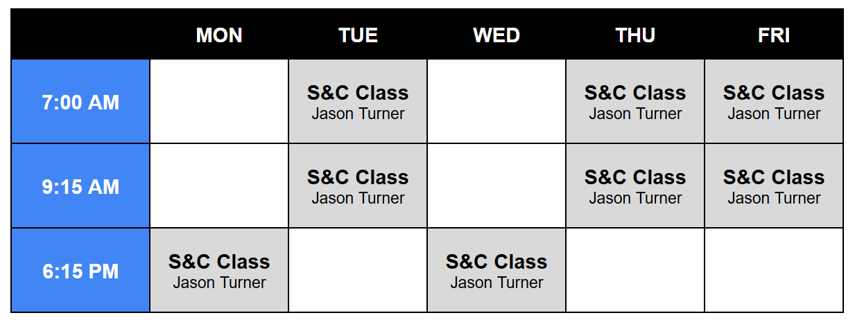 Strength & Conditioning Schedule